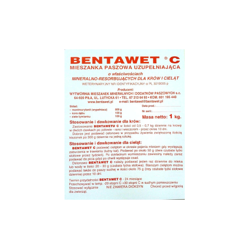 Bentawet C bei Durchfallerkrankungen von Kühen und Kälbern 1 kg Bentawet C.png