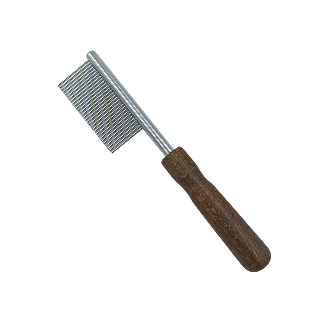 Grzebień metalowy z drewnianą rączką 4Paws.png