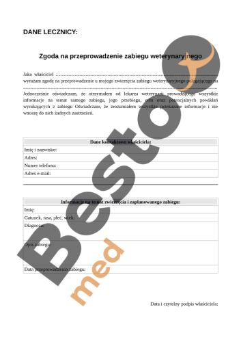 Zustimmung zur Durchführung eines tierärztlichen Eingriffs