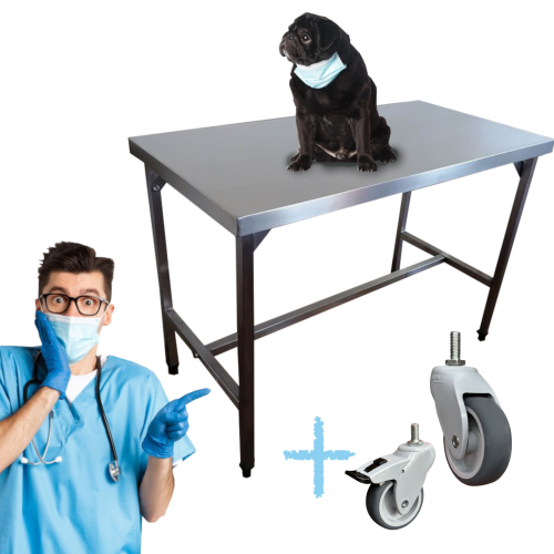 Tierärztlicher Behandlungstisch mit Rollen  stół koła.png